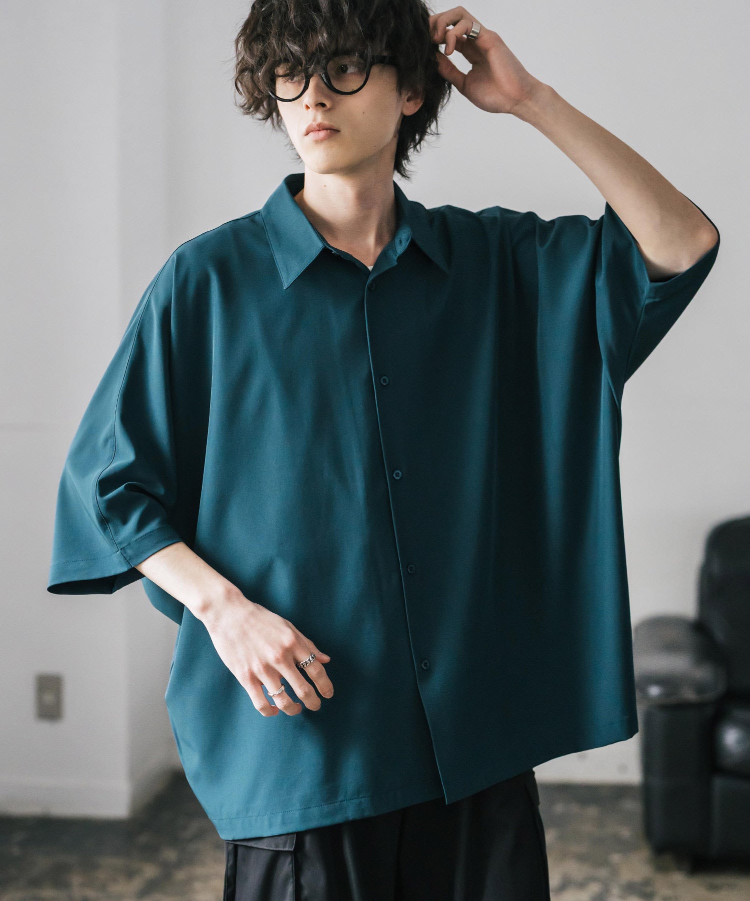 接触冷感 とろみビッグシルエットドルマン半袖シャツ 15365