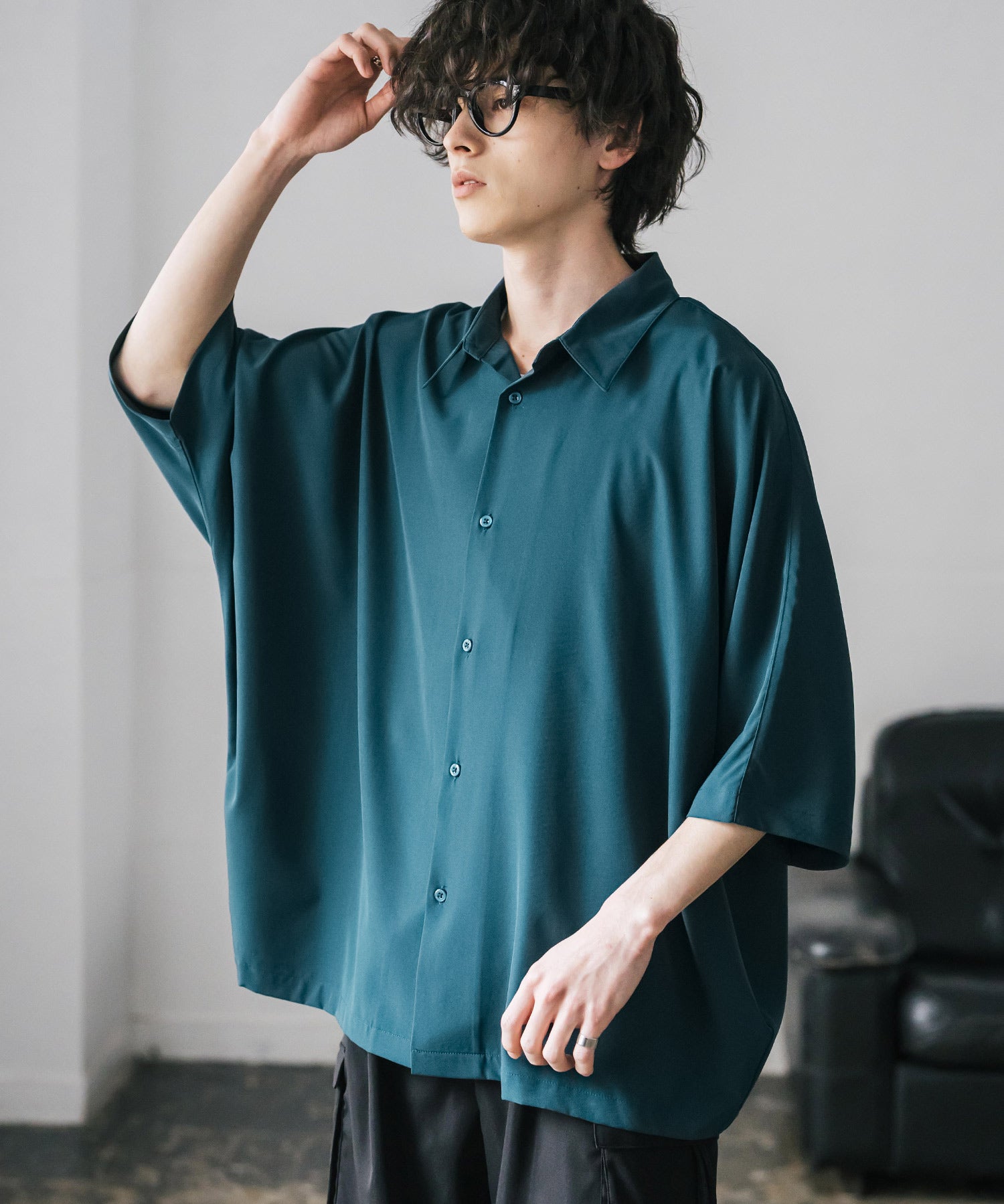 接触冷感 とろみビッグシルエットドルマン半袖シャツ 15365