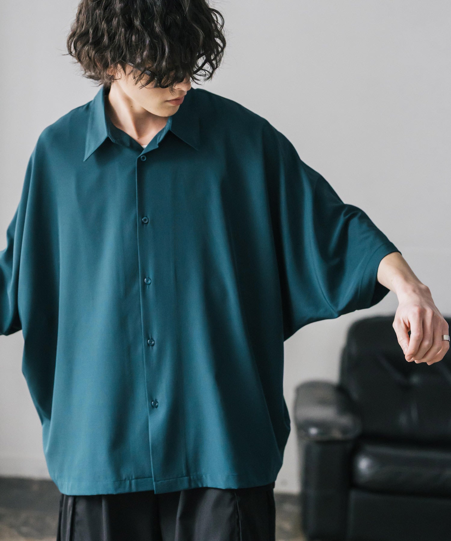 接触冷感 とろみビッグシルエットドルマン半袖シャツ 15365