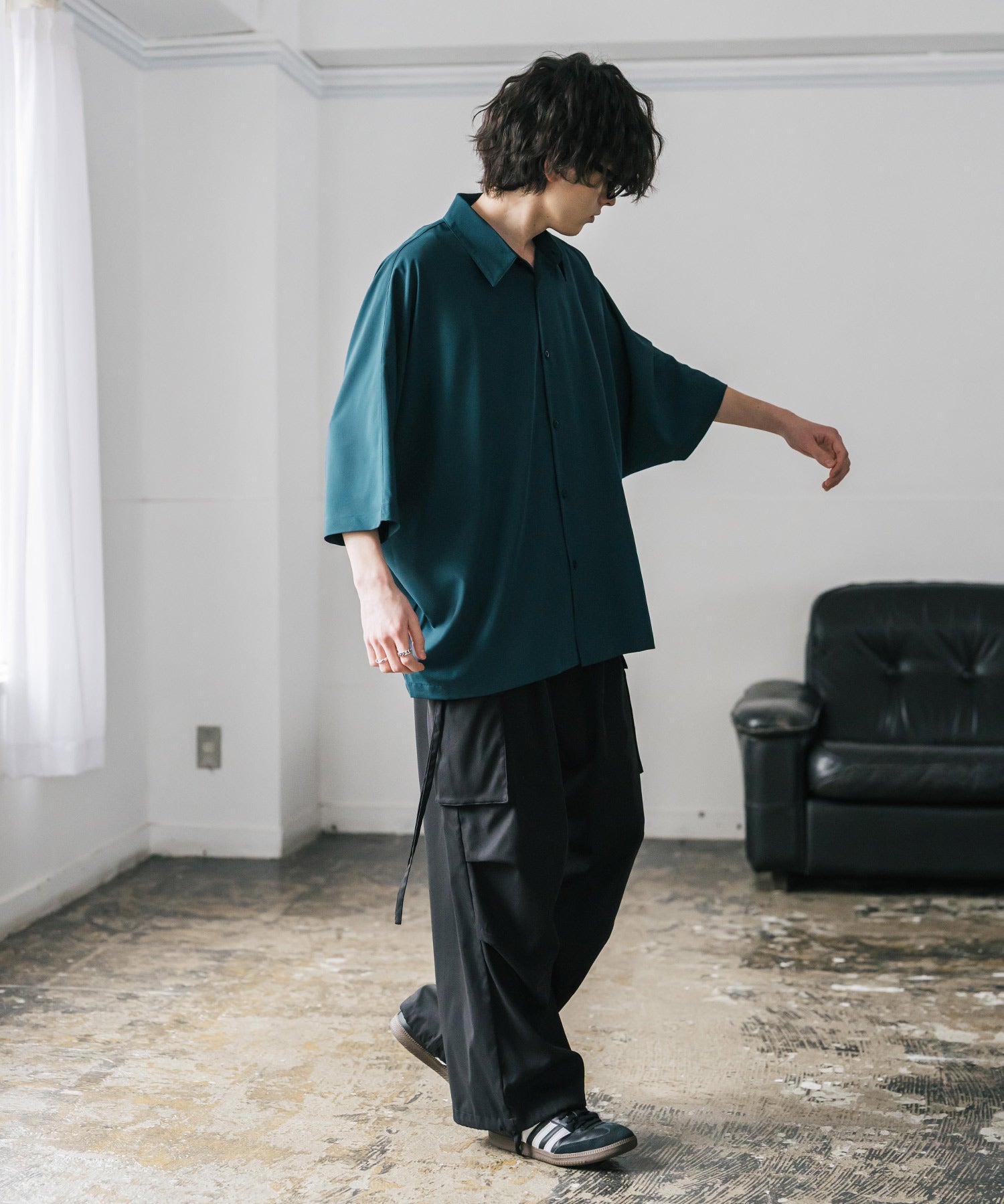 接触冷感 とろみビッグシルエットドルマン半袖シャツ 15365