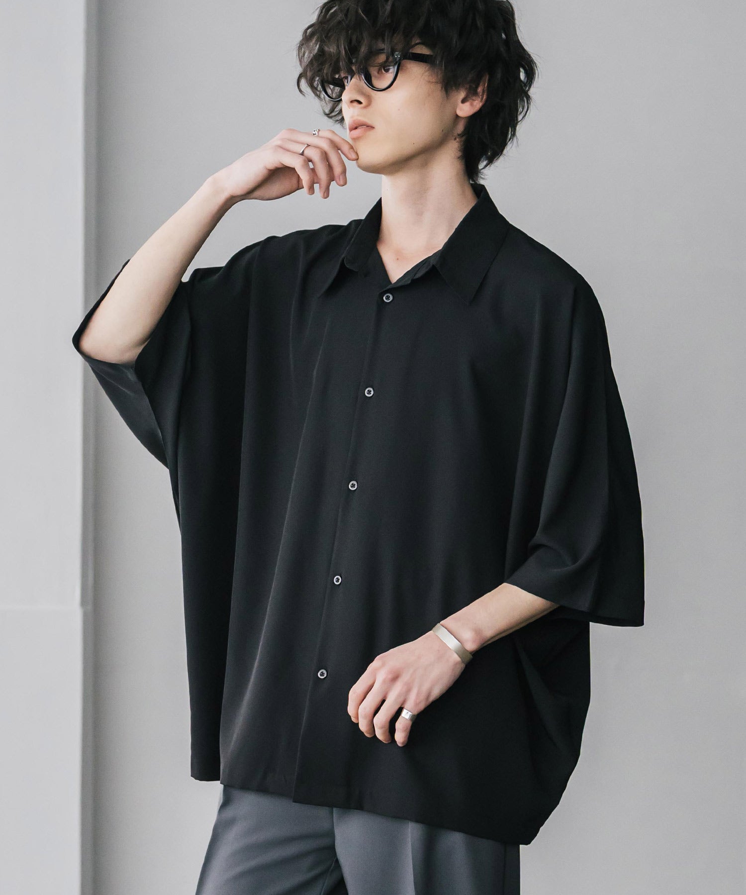 接触冷感 とろみビッグシルエットドルマン半袖シャツ 15365