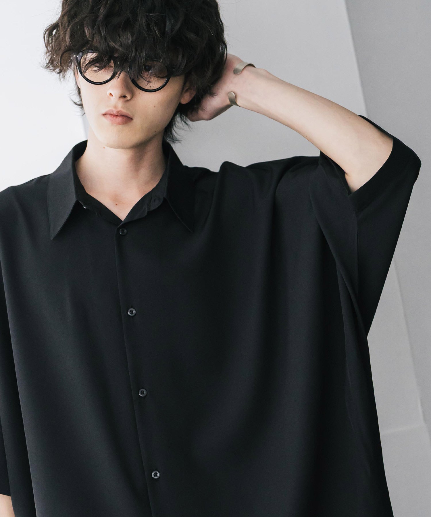 接触冷感 とろみビッグシルエットドルマン半袖シャツ 15365