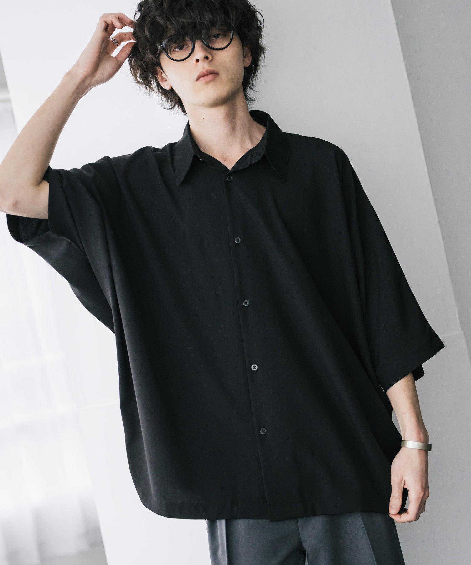 接触冷感 とろみビッグシルエットドルマン半袖シャツ 15365