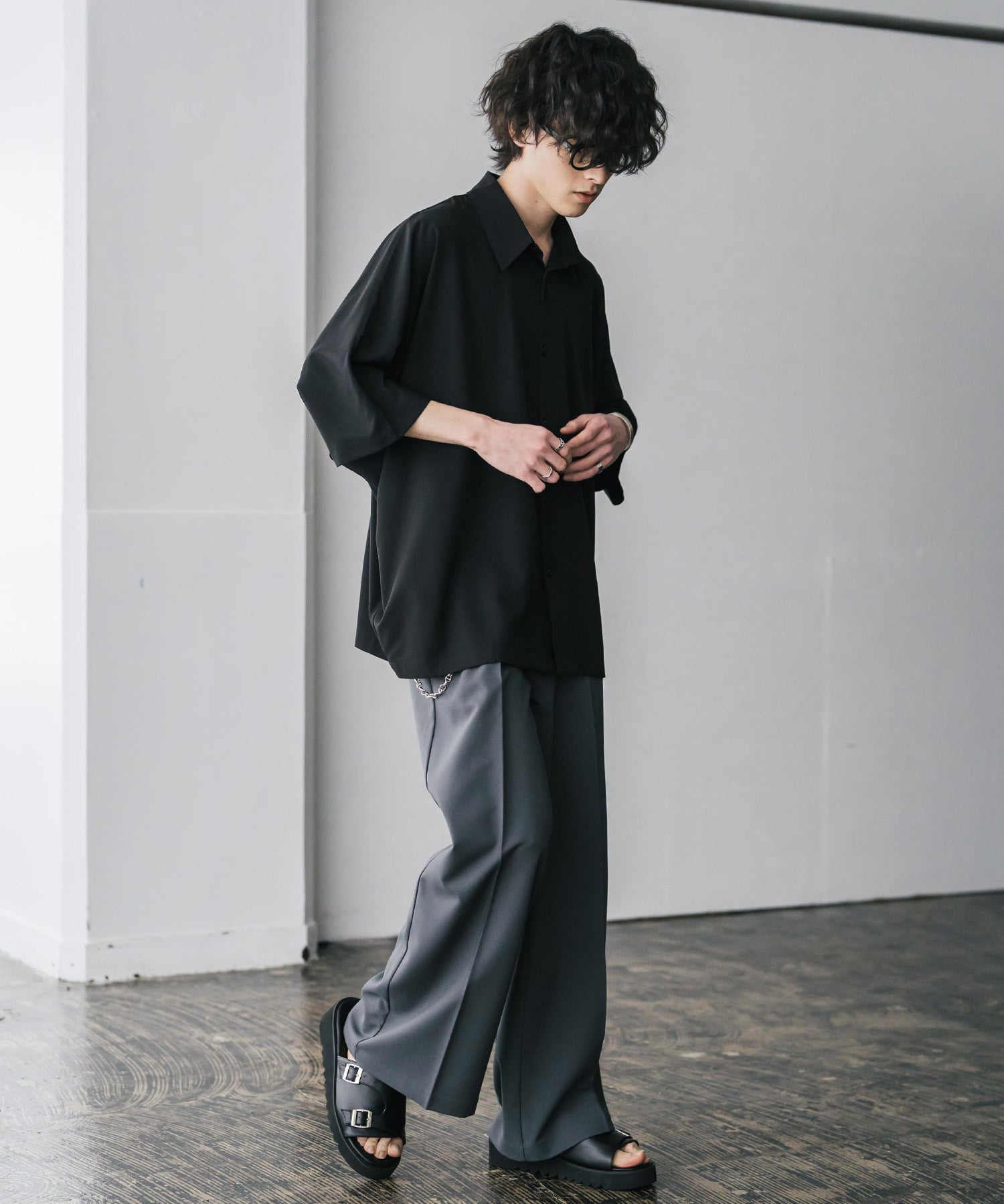 接触冷感 とろみビッグシルエットドルマン半袖シャツ 15365