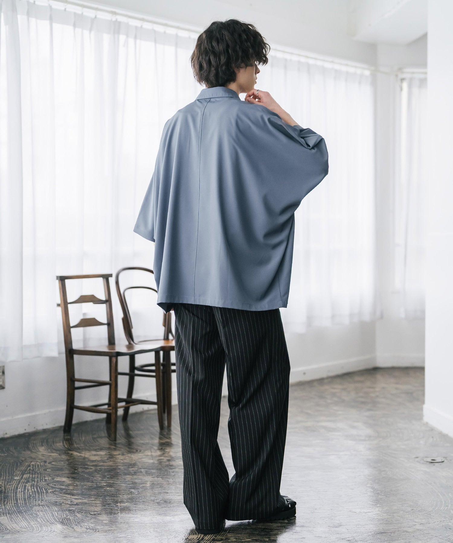 接触冷感 とろみビッグシルエットドルマン半袖シャツ 15365