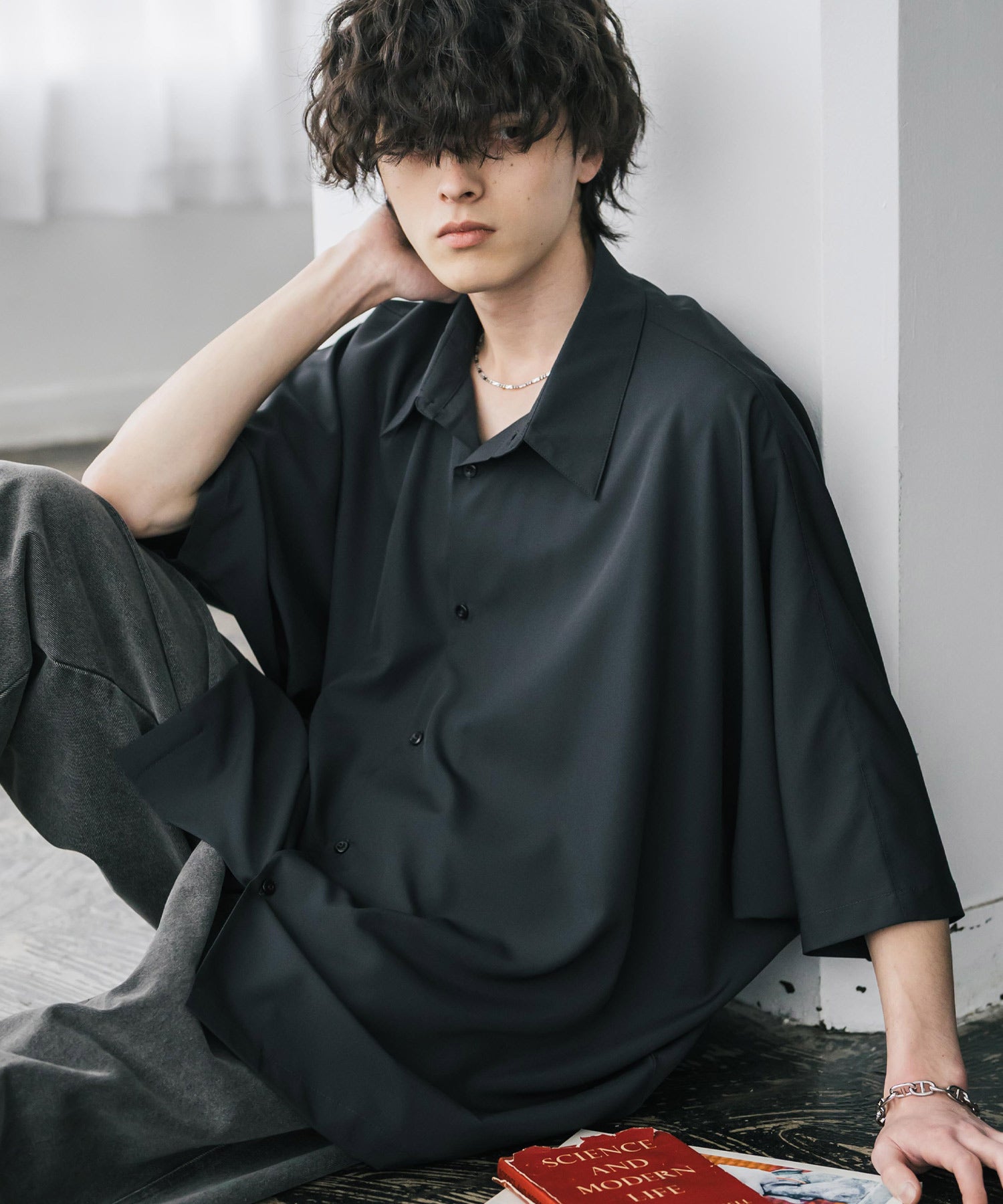 接触冷感 とろみビッグシルエットドルマン半袖シャツ 15365