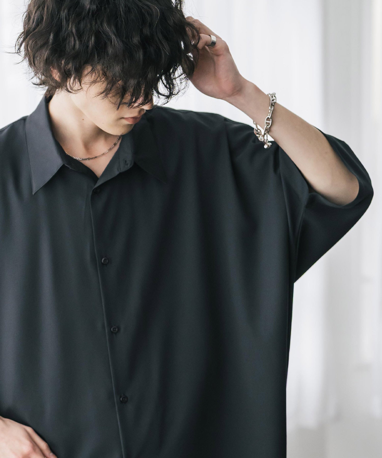 接触冷感 とろみビッグシルエットドルマン半袖シャツ 15365