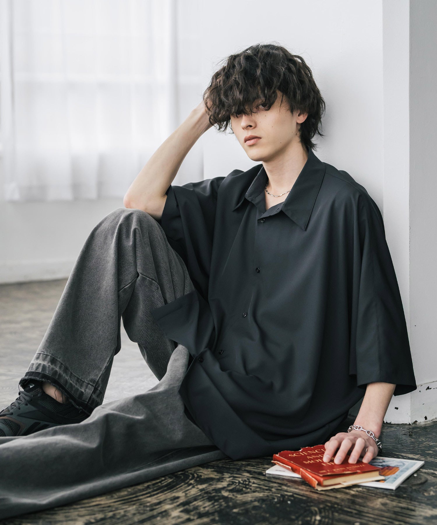 接触冷感 とろみビッグシルエットドルマン半袖シャツ 15365