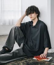 接触冷感 とろみビッグシルエットドルマン半袖シャツ 15365