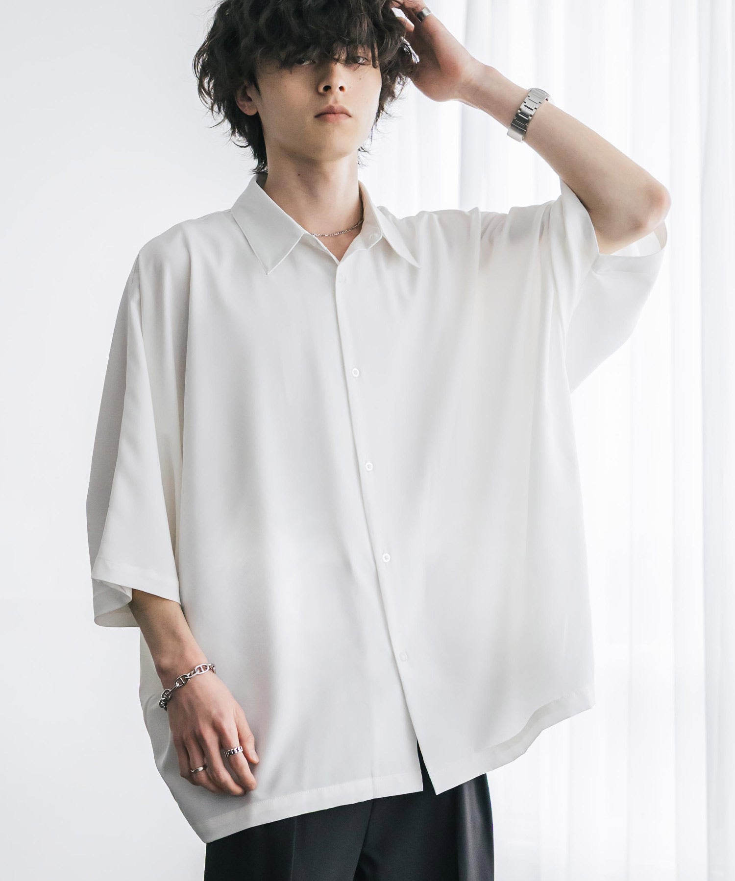 接触冷感 とろみビッグシルエットドルマン半袖シャツ 15365
