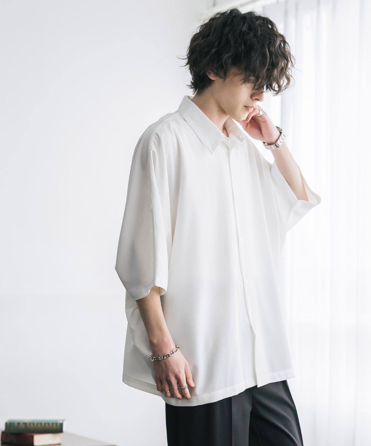 接触冷感 とろみビッグシルエットドルマン半袖シャツ 15365