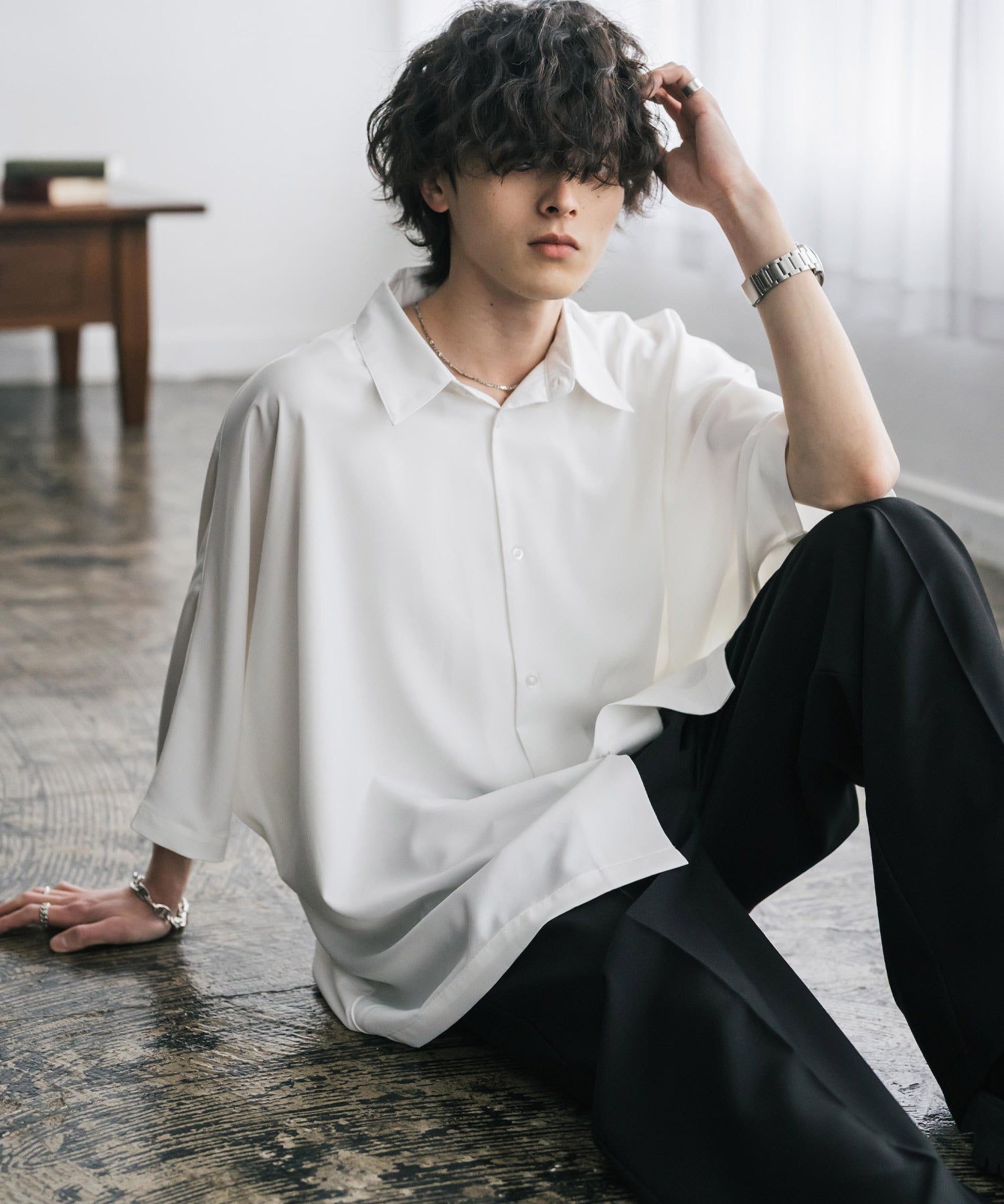 接触冷感 とろみビッグシルエットドルマン半袖シャツ 15365