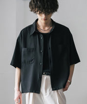接触冷感 オーバーサイズとろみショート丈半袖シャツ/短丈ハーフスリーブシャツ 15366