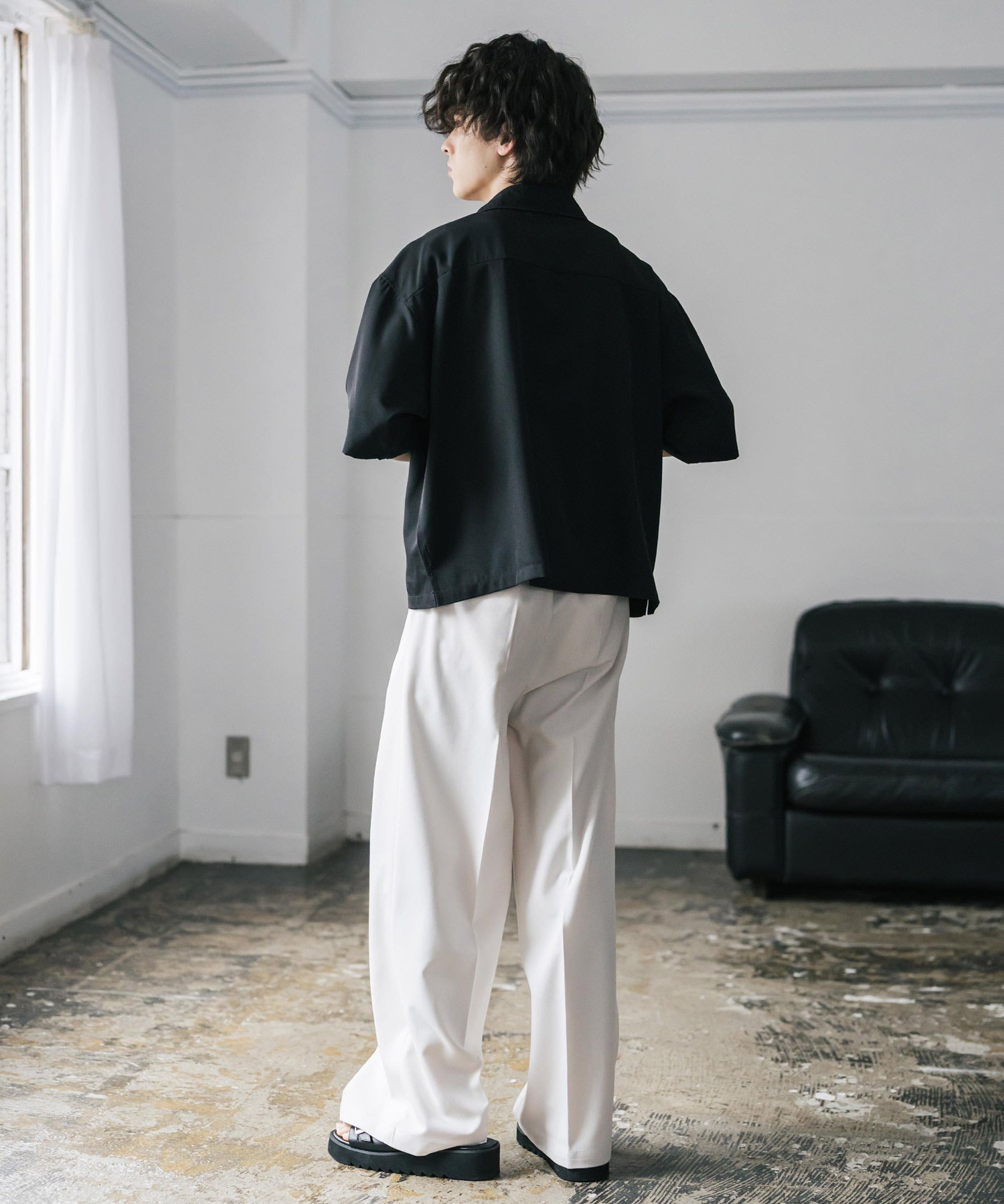 接触冷感 オーバーサイズとろみショート丈半袖シャツ/短丈ハーフスリーブシャツ 15366