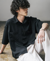 接触冷感 オーバーサイズとろみショート丈半袖シャツ/短丈ハーフスリーブシャツ 15366