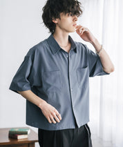 接触冷感 オーバーサイズとろみショート丈半袖シャツ/短丈ハーフスリーブシャツ 15366