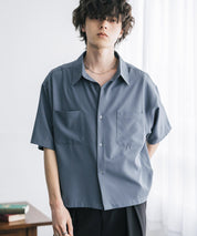 接触冷感 オーバーサイズとろみショート丈半袖シャツ/短丈ハーフスリーブシャツ 15366