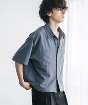 接触冷感 オーバーサイズとろみショート丈半袖シャツ/短丈ハーフスリーブシャツ 15366