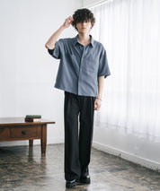 接触冷感 オーバーサイズとろみショート丈半袖シャツ/短丈ハーフスリーブシャツ 15366