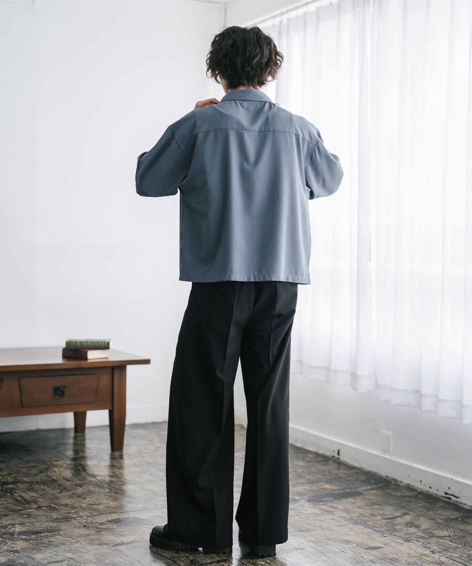 接触冷感 オーバーサイズとろみショート丈半袖シャツ/短丈ハーフスリーブシャツ 15366