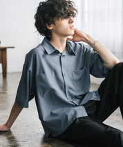 接触冷感 オーバーサイズとろみショート丈半袖シャツ/短丈ハーフスリーブシャツ 15366