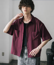 接触冷感 オーバーサイズとろみショート丈半袖シャツ/短丈ハーフスリーブシャツ 15366