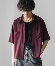 接触冷感 オーバーサイズとろみショート丈半袖シャツ/短丈ハーフスリーブシャツ 15366