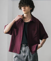 接触冷感 オーバーサイズとろみショート丈半袖シャツ/短丈ハーフスリーブシャツ 15366