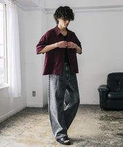 接触冷感 オーバーサイズとろみショート丈半袖シャツ/短丈ハーフスリーブシャツ 15366