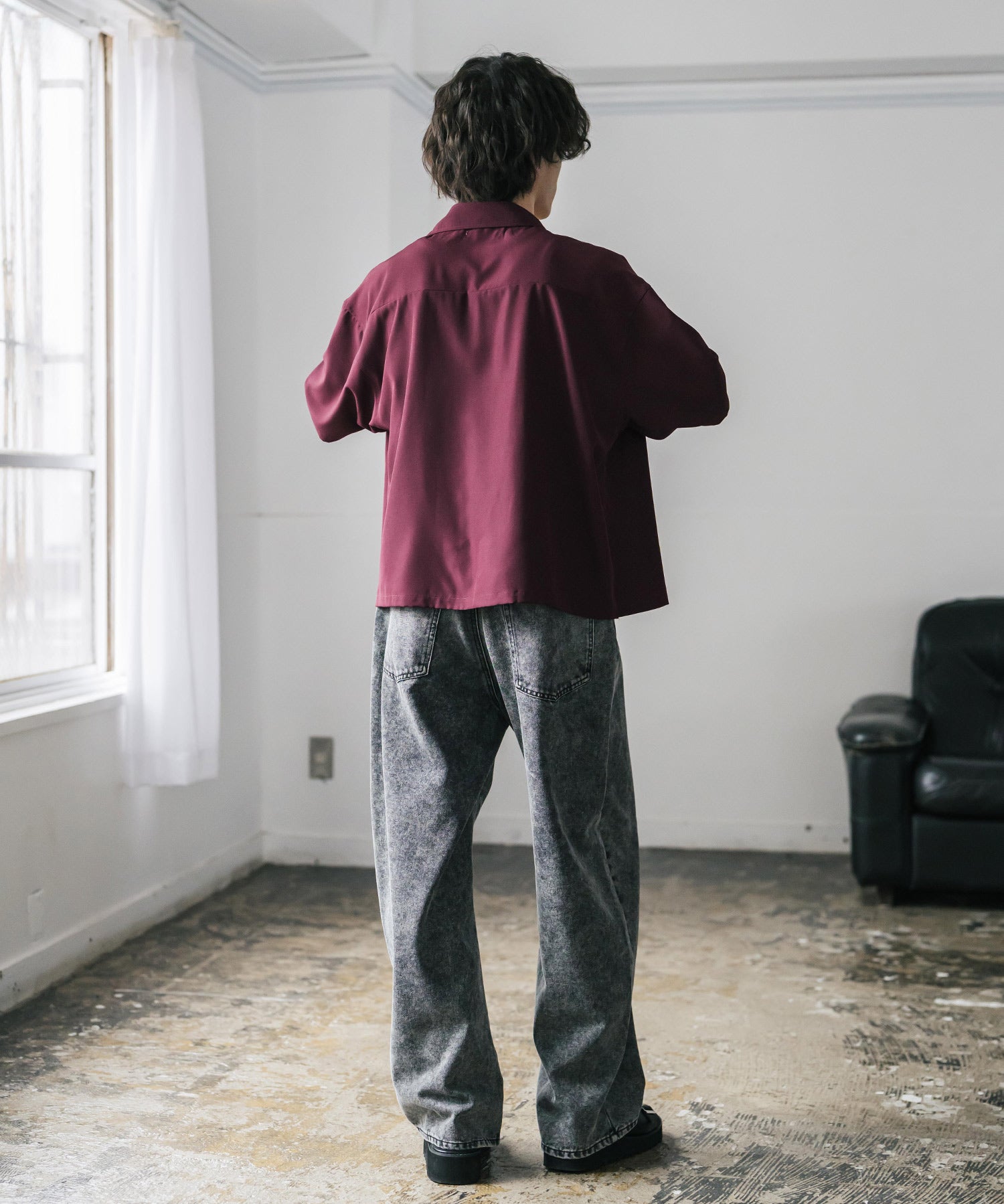 接触冷感 オーバーサイズとろみショート丈半袖シャツ/短丈ハーフスリーブシャツ 15366