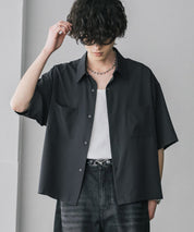 接触冷感 オーバーサイズとろみショート丈半袖シャツ/短丈ハーフスリーブシャツ 15366