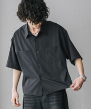 接触冷感 オーバーサイズとろみショート丈半袖シャツ/短丈ハーフスリーブシャツ 15366