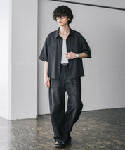 接触冷感 オーバーサイズとろみショート丈半袖シャツ/短丈ハーフスリーブシャツ 15366