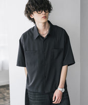 接触冷感 オーバーサイズとろみショート丈半袖シャツ/短丈ハーフスリーブシャツ 15366
