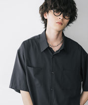 接触冷感 オーバーサイズとろみショート丈半袖シャツ/短丈ハーフスリーブシャツ 15366