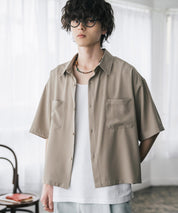 接触冷感 オーバーサイズとろみショート丈半袖シャツ/短丈ハーフスリーブシャツ 15366