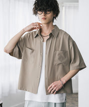 接触冷感 オーバーサイズとろみショート丈半袖シャツ/短丈ハーフスリーブシャツ 15366