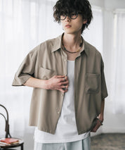 接触冷感 オーバーサイズとろみショート丈半袖シャツ/短丈ハーフスリーブシャツ 15366