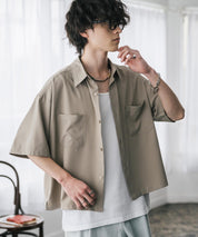 接触冷感 オーバーサイズとろみショート丈半袖シャツ/短丈ハーフスリーブシャツ 15366