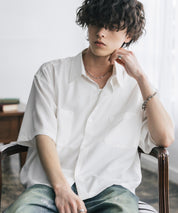 接触冷感 オーバーサイズとろみショート丈半袖シャツ/短丈ハーフスリーブシャツ 15366