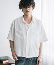 接触冷感 オーバーサイズとろみショート丈半袖シャツ/短丈ハーフスリーブシャツ 15366