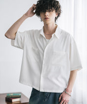 接触冷感 オーバーサイズとろみショート丈半袖シャツ/短丈ハーフスリーブシャツ 15366