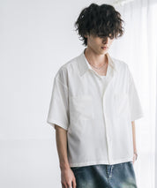 接触冷感 オーバーサイズとろみショート丈半袖シャツ/短丈ハーフスリーブシャツ 15366