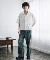 接触冷感 オーバーサイズとろみショート丈半袖シャツ/短丈ハーフスリーブシャツ 15366