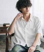 接触冷感 オーバーサイズとろみショート丈半袖シャツ/短丈ハーフスリーブシャツ 15366