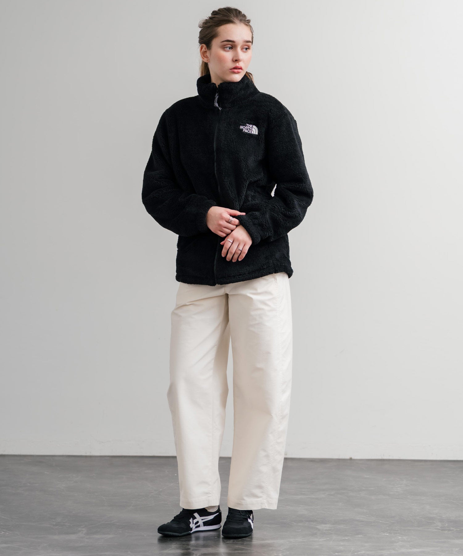 日本未展開モデル THE NORTH FACE ザ・ノースフェイス WHITE LABEL ホワイトレーベル COMFY ALPHA FLEECE ZIP UP ワンポイントロゴ刺繍ボアジャケット 15367