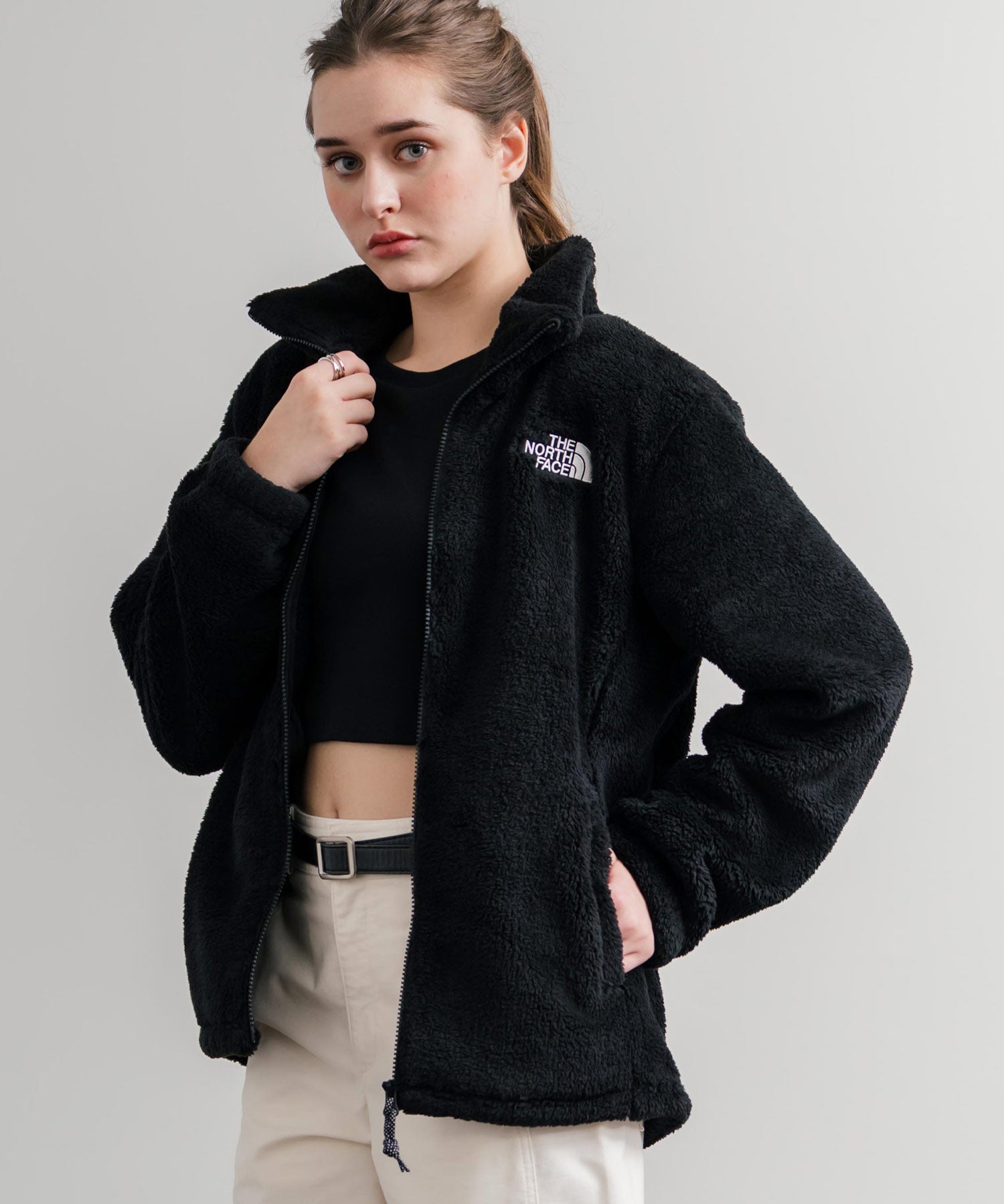 日本未展開モデル THE NORTH FACE ザ・ノースフェイス WHITE LABEL ホワイトレーベル COMFY ALPHA FLEECE ZIP UP ワンポイントロゴ刺繍ボアジャケット 15367