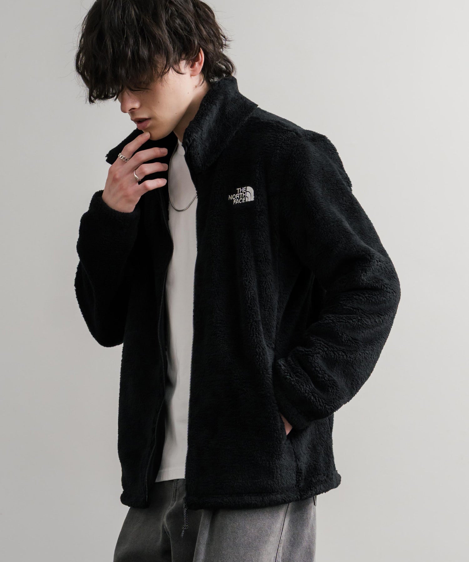日本未展開モデル THE NORTH FACE ザ・ノースフェイス WHITE LABEL ホワイトレーベル COMFY ALPHA FLEECE ZIP UP ワンポイントロゴ刺繍ボアジャケット 15367