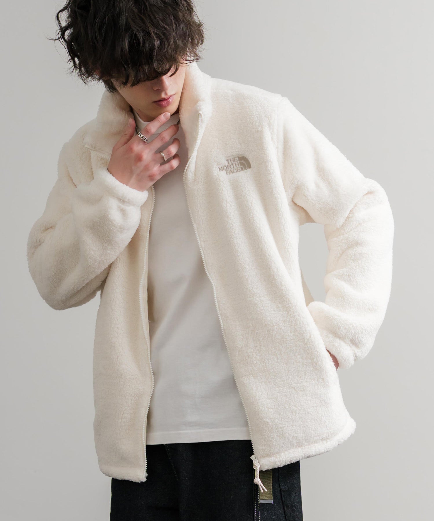 日本未展開モデル THE NORTH FACE ザ・ノースフェイス WHITE LABEL ホワイトレーベル COMFY ALPHA FLEECE ZIP UP ワンポイントロゴ刺繍ボアジャケット 15367