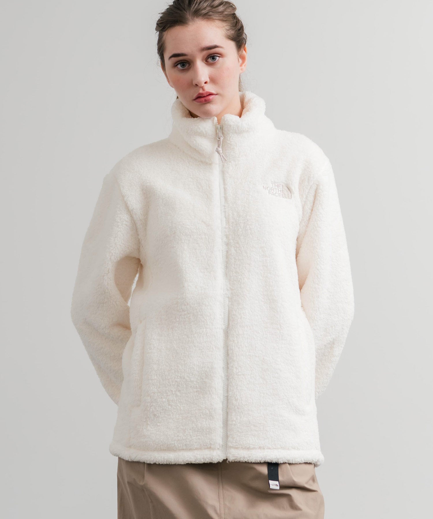 日本未展開モデル THE NORTH FACE ザ・ノースフェイス WHITE LABEL ホワイトレーベル COMFY ALPHA FLEECE ZIP UP ワンポイントロゴ刺繍ボアジャケット 15367